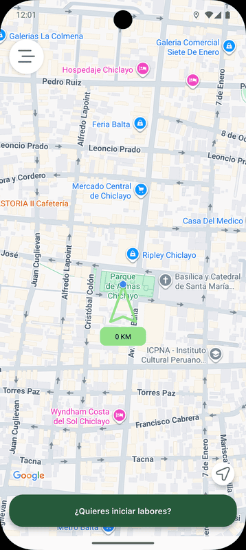 App de conductor: iniciar labores