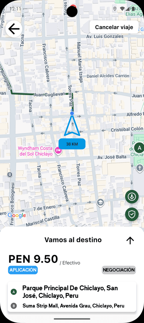 App de conductor: viaje hacia el destino