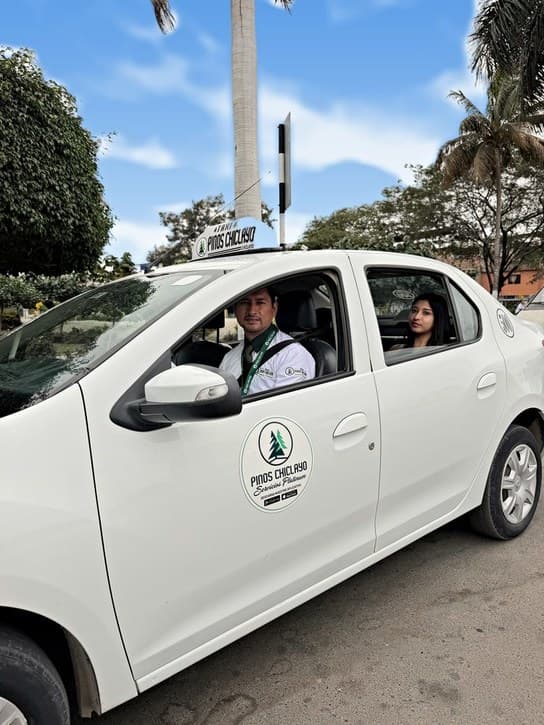 Auto de Taxi Pinos Plus identificado con la marca